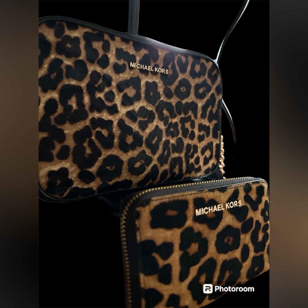 Michael Kors leopard calf hair & leather crossbody bag & wallet DUO! NWT!!! - Picture 4 of 13
